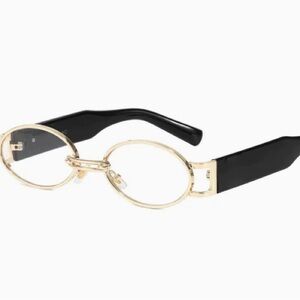 Gold Frame Oval Glasses with Black Temples